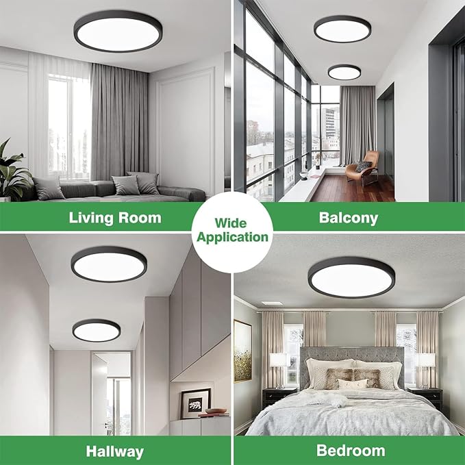 6PK 12 Inch Dimmable LED Flush Mount Ceiling Light,24W, 2520LM, 2700K/3000K/4000K/5000K/6000K CCT Selectable, Round Flat Panel Light Low Profile Ceiling Lamp for Bedroom/Kitchen/Living Room, Black