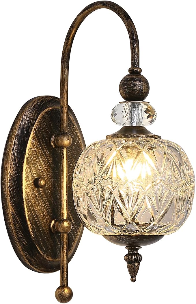 Piepooye Vintage Bronze Wall Sconce with Glass Globe Shade Mid Century G9 Bulb Wall Light Indoor Wall Lamp for Bathroom Farmhouse Bedroom Living Room Hallway
