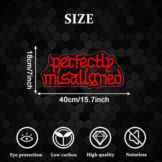 Dracey Perfectly Misaligned Neon Sign, Dimmable Gothic Neon Decor LED Horror Sign Wall Art Decor Couples Led Light for Anniversary Gothic Room Art Decor Gifts(15,7 * 7in)