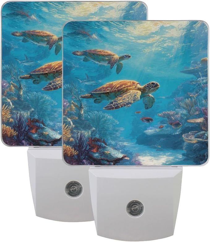 Sea Turtles Night Light Dusk to Dawn Sensor LED Night Dimmable Nightlight Lights Plug into Wall for Living Room