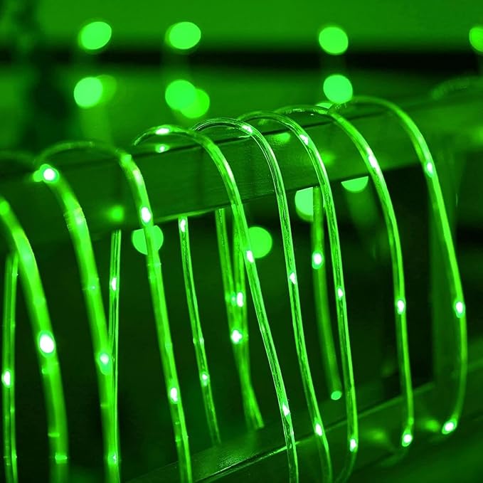 QITONG 2 Pack Green Solar Rope Lights, Each 33ft 100 LED String Lights Outdoor, 8 Modes Fairy Lights in Clear PVC Tube
