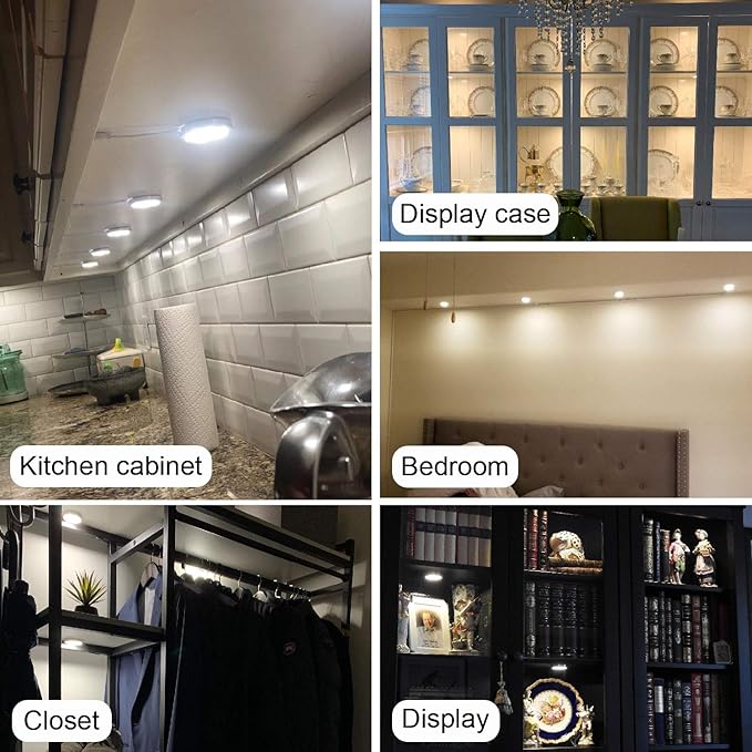 AIBOO 12V LED Under Cabinet Puck Lights Plug in, with Manual Switch, Single Puck LED Light for Closet,Counter,Showcase,12Vdc Low Voltage Wall Plug (Warm White)