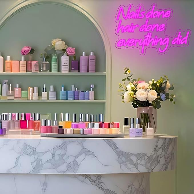 Nail Done Hair Done Everything Did Neon Sign for Wall Decor Pink Letter Neon Light Nail Led sign Hair Neon Light Sign for Beauty Salon Barber Shop Makeup Hairdressing Shop Decoration