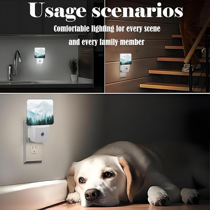 Mountain Forest Night Light,Plug Into Wall with Dusk to Dawn Light Sensors, Warm Nightlights for Bedroom, Bathroom, Hallway, Kitchen, Gifts Ideal for Boys Girls Women Men