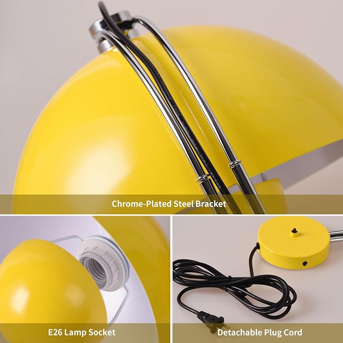 Mid-Century Modern Bud Plug in Wall Sconces for Bedroom, Lemon Yellow | Indirect lighting reading wall lamp, all-metal construction, plug-in or hardwired install, fits bedroom bedside, living room