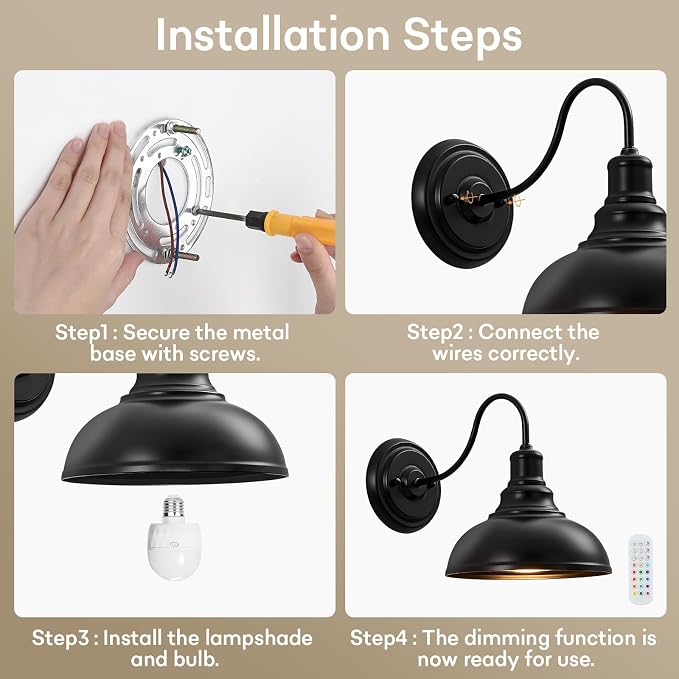 Lightess Black Rechargeable Battery Operated Wall Sconces Set of 2 | Wireless Cordless No Hard Wiring Required Remote Controlled 12 Colors Dimmable Gooseneck For Vintage Bedroom Wall Decor
