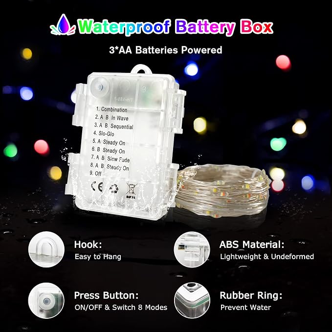 JMEXSUSS 2 Pack Color Changing Fairy Lights Battery Operated with Remote | Total 200 LED 66ft, Cool White & Multicolor, 8 Modes, Twinkle String Lights for Bedroom Tree Indoor Outdoor Christmas Decor