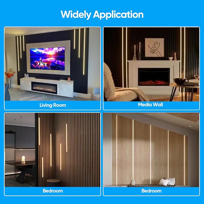 LED Wall Panel Lights Black,Dimmable Wood Slat Wall Panel Strip Light 4PCS | Wood Slat Wall Panel Strip Light, 3000K, Touchable Switch Dimmable, LED Recessed Lighting