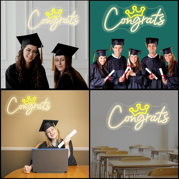 Congrats Grad Neon Sign with Crown, Graduation Decorations 2026 | Congrats Led Light Signs for Wall Decor, Bedroom Bar Club Colleges Wedding Birthday Party Decor Gifts