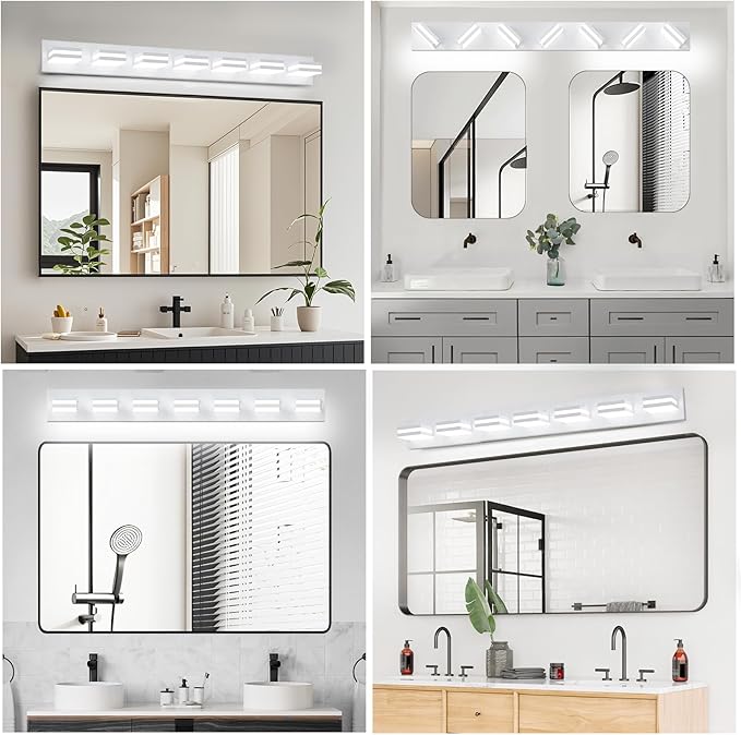 IZORRO LED Modern Bathroom Lights Fixtures(7-Light,Dimmable),Matte White Acrylic Wall Lighting,Vanity Lights for Bathroom Over Mirror - 6000k 40In (No Assembly Required)