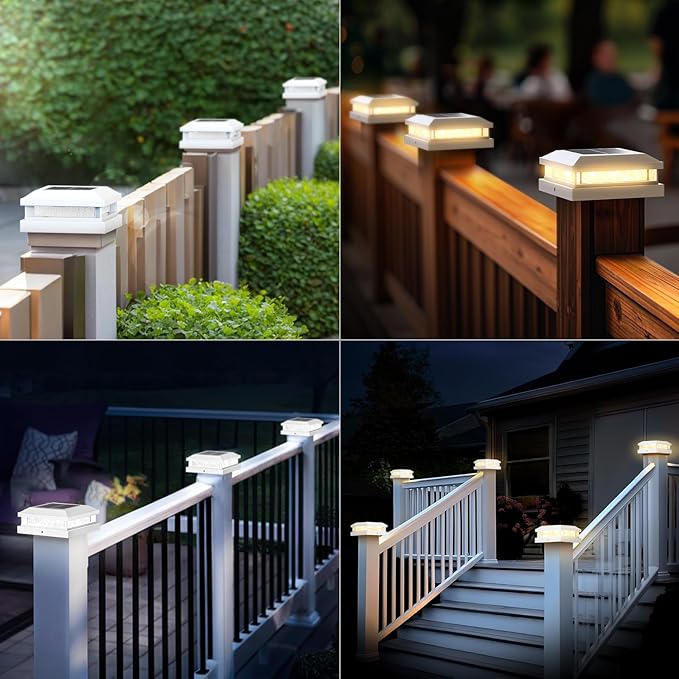 Brightever 4x4 Solar Post Cap Lights Outdoor, Waterproof 16LEDs Solar Powered Deck Post Light with Warm White/Cool White, Solar Fence Lights for 5x5 Wooden/Vinyl Post in Garden, Patio, Porch, 6 Pack