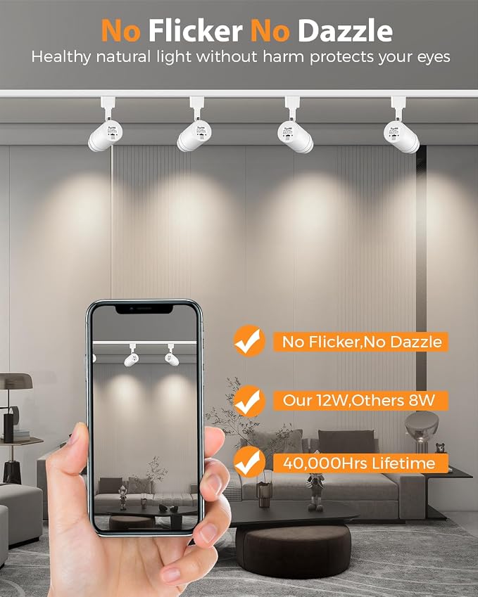 Zoomable 8-Light LED Track Lighting Kit with 6.6FT H Track Lighting Rail & Floating Canopy Connector, Modern Kitchen Track Lighting Fixtures Ceiling Spotlight, 12W Track Heads 4000K White