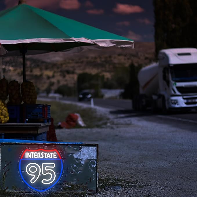 Garage Neon Sign for Wall Decor Route 95 Road Neon Light for Man Cave | Dimmable Neon,Men Birthday Garage Gifts,5V USB Powered,Off-road Fans Bedroom,Sport Bar Decor,Gas Station Art,13.8*11.8in