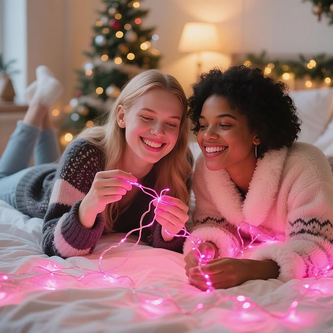 LitHome 4 Pack Pink Fairy Lights Battery Operated, Each 20 FT 60 LED | Valentines Twinkle Lights Battery Operated 2 Modes, Waterproof Fairy String Light for Gifts Bedroom Wedding Christmas Decor