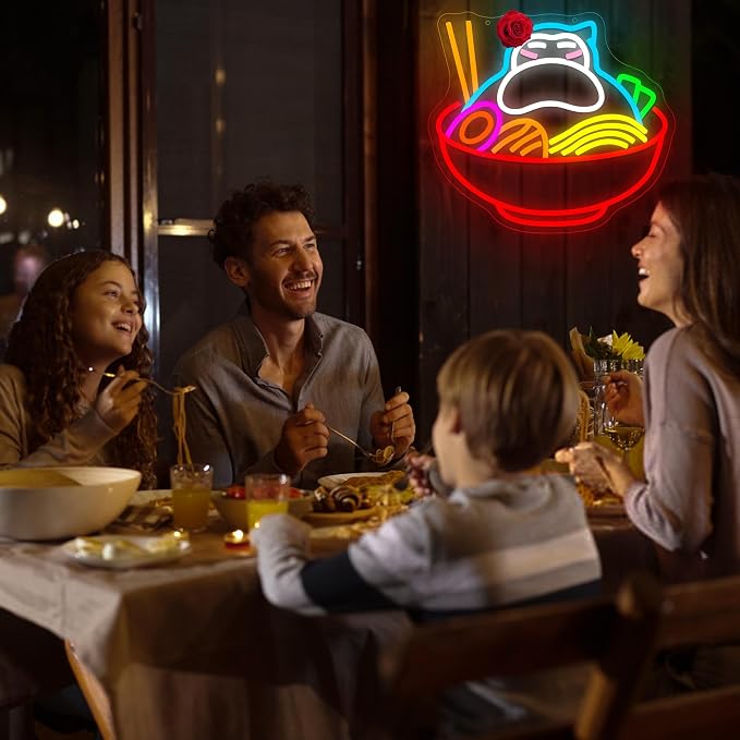 Ramen Neon Sign for Wall Decor Bear Noodle LED Light for Man Cave | Dimmable ramen neon light, bedroom, restaurant bar kitchen cafe decor, birthday gifts for men, size 14.3*12.9 in
