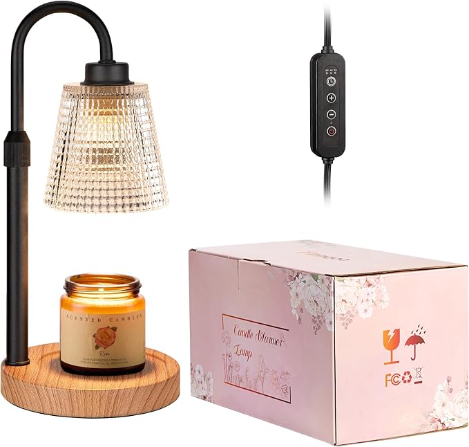 Innqoo Rustic Candle Warmer Lamp with Timer, Dimmable Candle Warmer for Jar Candles, Height Adjustable Wax Melts Warmer, Birthday Gifts for Women Mom, House Warming Gifts New Home Decor