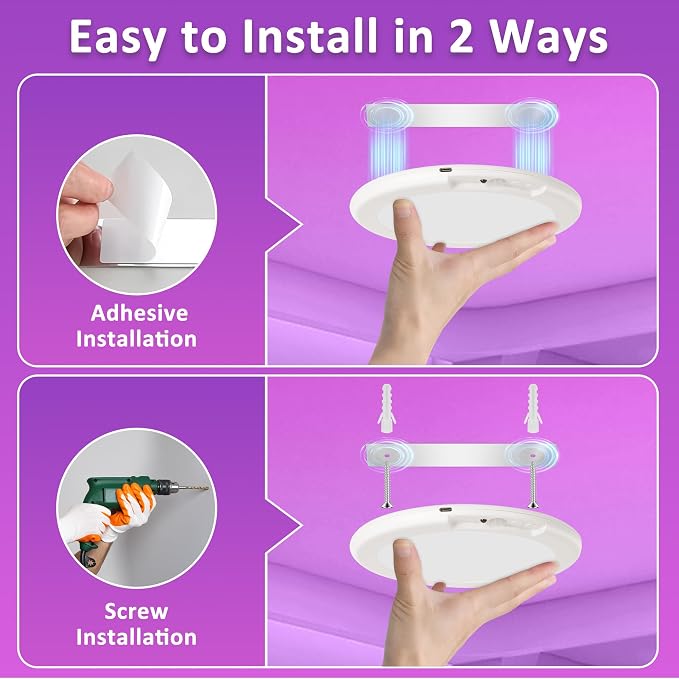maylit 2 Pack Rechargeable Shower Lights with Motion Sensor | RGBW Waterproof Wireless Ceiling Lights for Bathrooms, Showers and Indoor Spaces