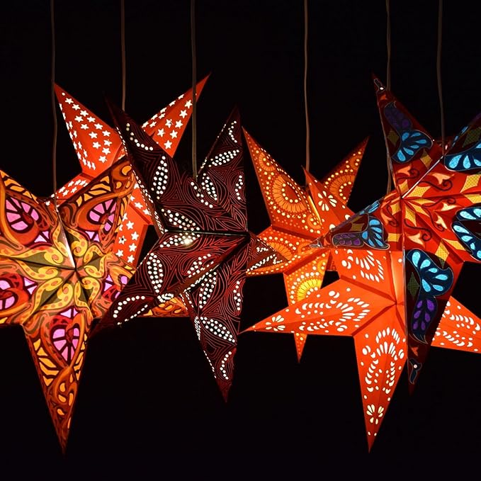 Ganasha Red Paper Star Lantern with 12 Foot Power Cord Included