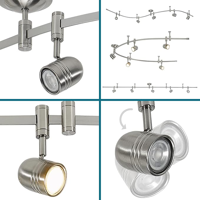 Catalina Lighting 96" Track Ceiling Light, Brushed Nickel, Transitional 5-Light LED Flex Track, Bulb Included, for Kitchen, Living Room, Home Lighting