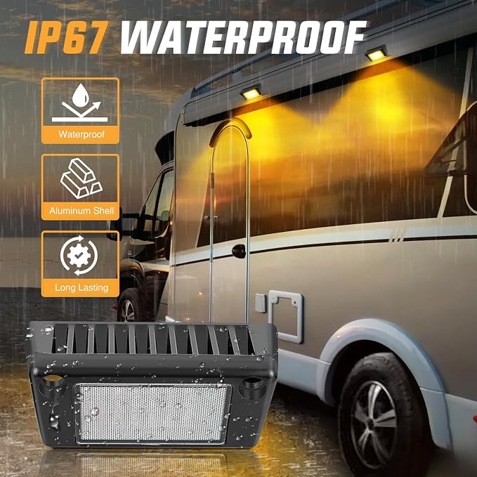 Nilight 2PCS 5 Inch RV Exterior Lights Amber Beam for RV Trailer Camper SUV | 2PCS LED porch scene cargo light, black aluminum housing, 12V 24V waterproof for RVs trailers campers 5th wheels