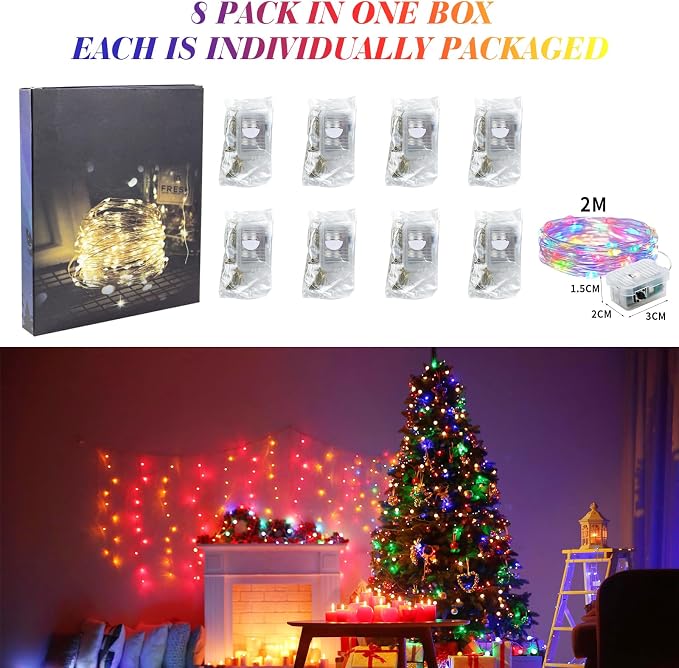 ZGWJ 8 Pack Multicolor Fairy Lights, Mini String Lights | Battery Operated 7 FT 20 LED Waterproof 3 Modes for DIY, Parties, Wedding, Halloween, Christmas Decoration