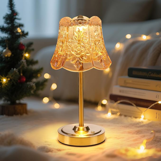 Shenmoyl Cordless Touch Table Lamp with 5200mAh Battery - 3 Adjustable Color Temperatures & Dimmable, Rechargeable Desk Lamp for Bedroom, Living Room, Office, Entryway, Bookshelves (Amber Rose)