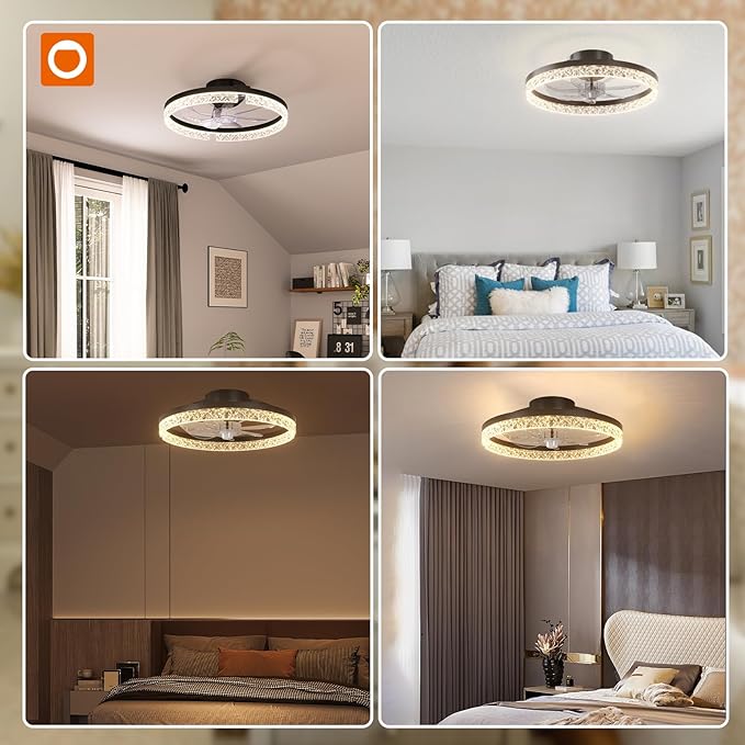 addlon Ceiling Fans with Lights and Remote, 18'' Low Profile Ceiling Fans, 3000-6000K Dimmable Modern Flush Mount LED Fan Light, Fandelier Ceiling Fan for Bedroom, Kitchen, Living Room, Black