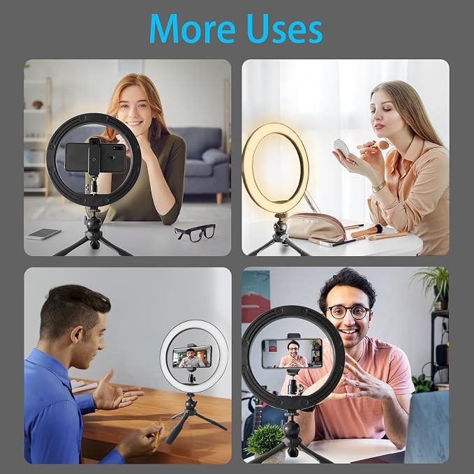 10" Desk Ring Light with Stable Tripod & Phone Holder, 120 LEDs 5-Color 10-Level Dimmable, Wireless Bluetooth Remote, Phone Selfie Light for Desk/Zoom/YouTube/TikTok