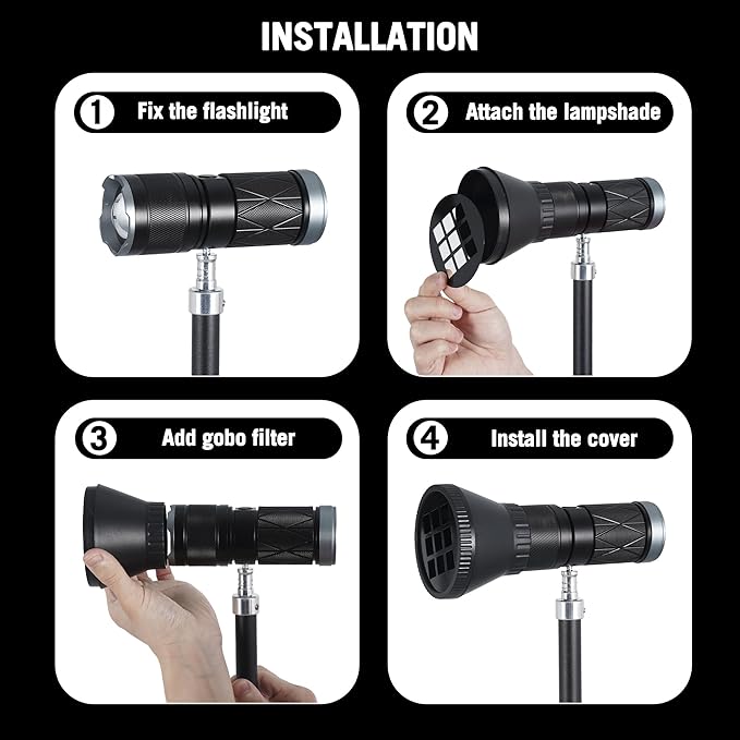 NiceVeedi 4-Color Handheld Photography Lighting Kit with 15 GOBO Filters & Tripod, 6000mAh Rechargeable Photography Flashlight with Diffusion, Zoomable Lighting for Video Recording/Sunset