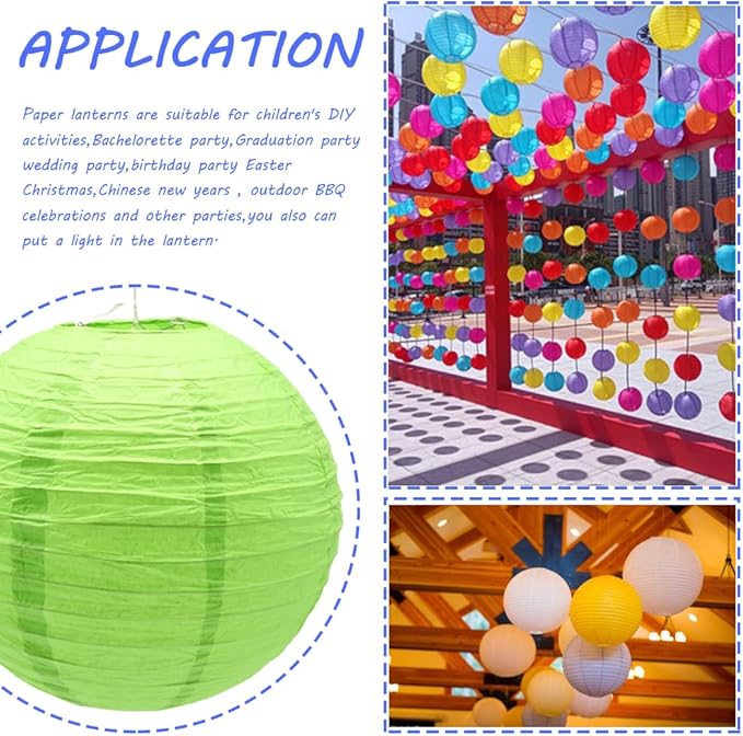 3pcs Paper Lanterns Decorative Round Chinese Paper Lanterns for Birthday Halloween Wedding Baby Bridal Shower Home Decor Party Decoration (12in/Green)