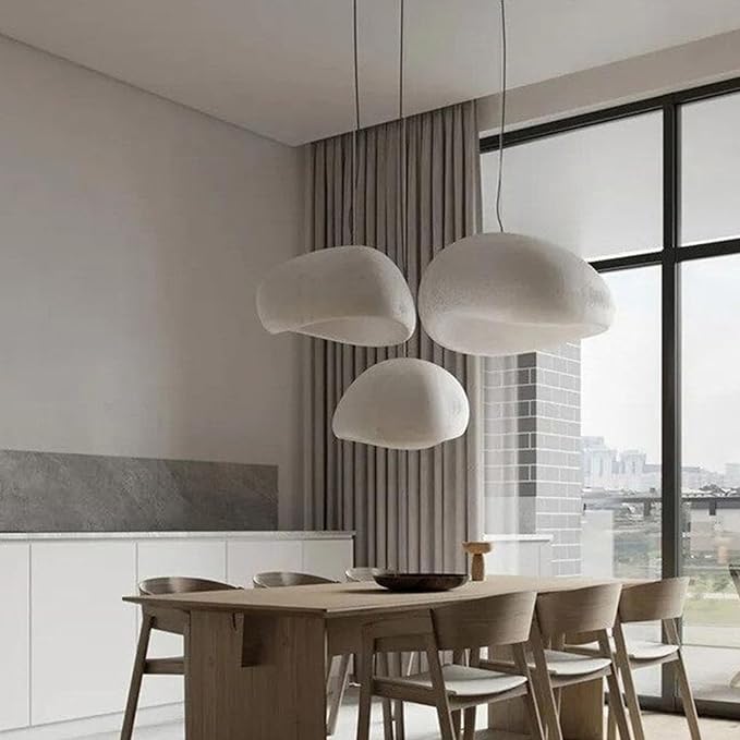 JAYMP 80cm Wabi Sabi Pendant Light for Living Room Hallway Restaurant Modern Hanging Lamp E26 Base Japanese Style Bird Nest Shape Lighting Fixture, 1 Pack (Matte White,B Shape, 80cm/31.5in)