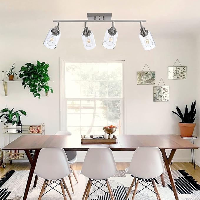 MELUCEE 4 Light Track Lighting Kit 28.7 Inch Bathroom Vanity Light Fixtures | Brushed Nickel Ceiling Spotlight Fixture for Hallway Porch Foyer Bath Storage, Clear Glass Shade