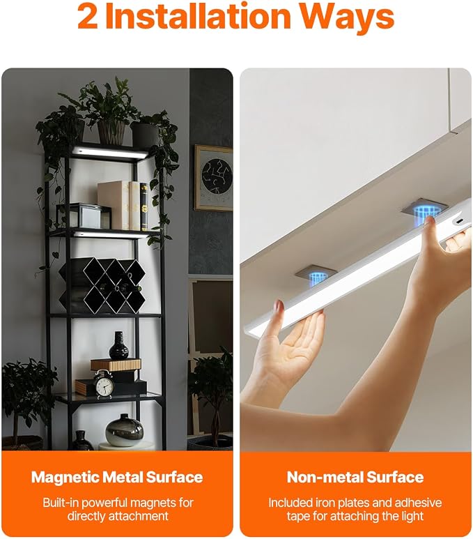 16 Inch Under Cabinet Light, Hand Wave Sensor 83 LED Indoor Cabinet Lighting, USB Rechargeable Cordless Closet Light, Stepless Dimming Under Counter Light for Kitchen, Shelves, Bedroom, 2 Pack