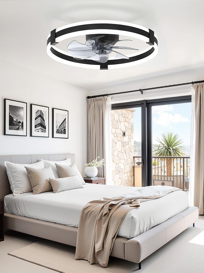 ZMISHIBO 23" Low Profile Fandelier LED Ceiling Fans with Lights and Remote | 3CCT Dimmable, 6 Speeds, Remote/App Control, Reversible DC Motor, Memory, Timer, Small Modern Fandelier for Kids/Bedroom