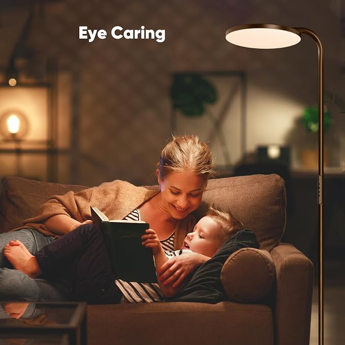 36W LED Floor Lamp, Super Bright Standing Lamp, Modern Stepless Dimmable Torchiere Tall Lamp with Remote Control, 350°Rotating Head Reading Floor Lamp for Living Room, Bedroom, Office