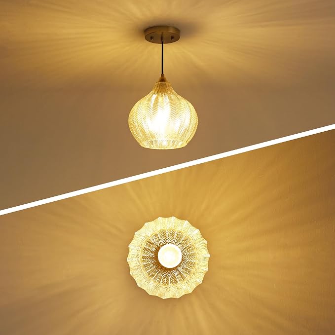 Amber Glass Pendant Lights Kitchen Island Gold Hanging Ceiling Light 9"