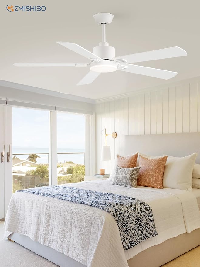 ZMISHIBO 2 Pack 52" Ceiling Fan with Light and Remote, White Modern Indoor | 24W 2400LM Bright LED, 3CCT, Dimmable, App Control, Farmhouse Dual Finish Blades, Quiet&Strong Motor for Bedroom, Living Room
