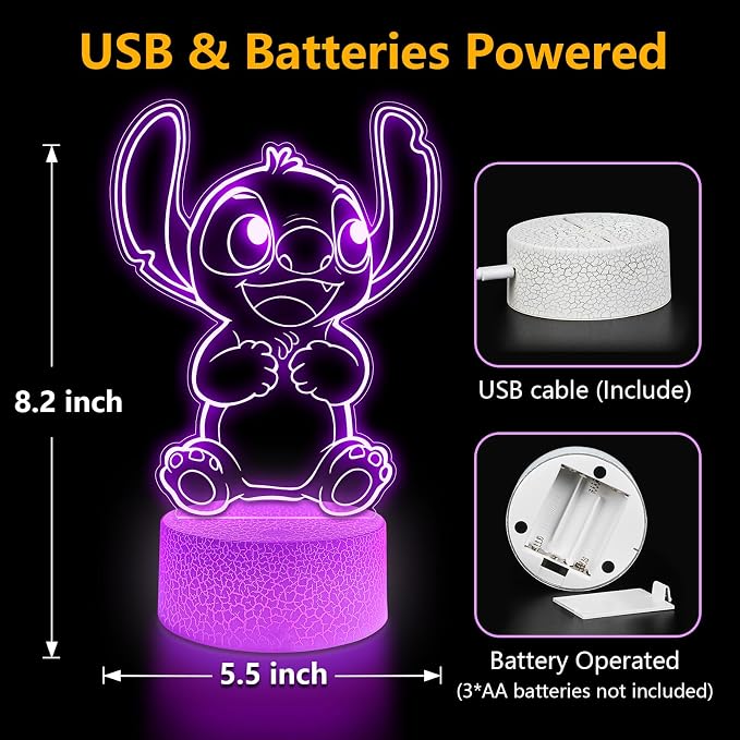 3D Night Light, 16 Colors Change, Dim Control, Party Favors Gifts for Kids | Room Decor Lamp for Kids with Cartoon Design, 3D Illusion LED Light Christmas Birthday Gift for boys