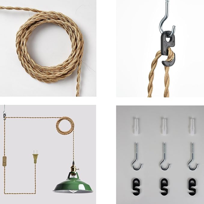 YUBOLE Modern Green Plug-in Pendant Light Macaron Kitchen Hanging Swag Lamp | 10.06"W Metal Barn Shade with On-Off Switch Plug Cord Light for Bedroom Foyer Dining Bar Loft Restaurants