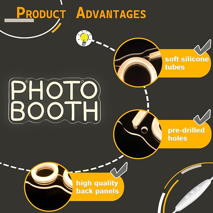 Allball Photo Booth Neon Signs for Wall Decor, Dimmable LED Photo Studio Neon Light Open Sign, for Photography Bedroom Wedding Engagement Birthday Party Reception Gifts(11.8 * 5.9 In)
