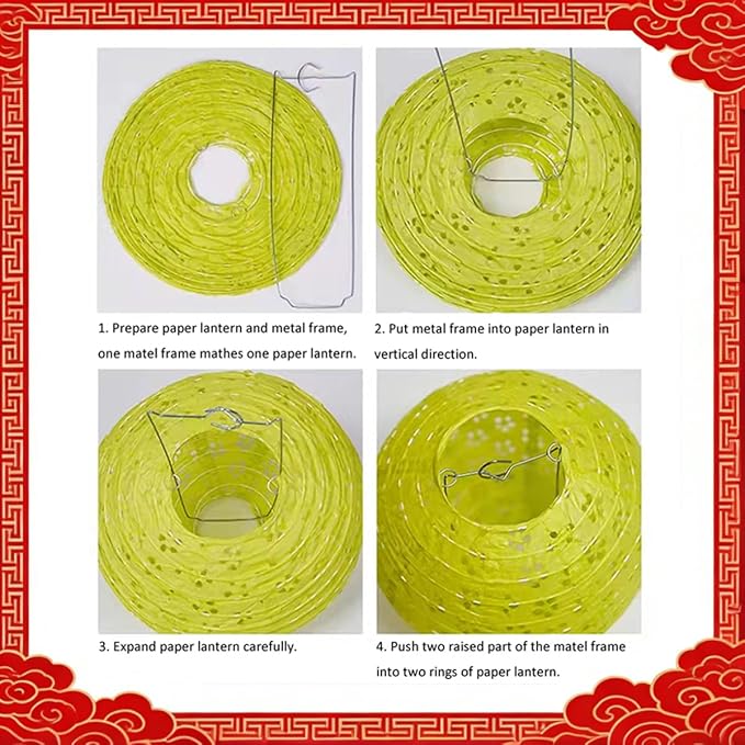 12Pcs Chinese Lunar New Year Decorations 2026 Chinese Paper Lanterns Decorative Japanese Hanging Paper Lantern with LED Lights Tassel Stick 8inch Round for Spring Festival Asian Party Home Decor