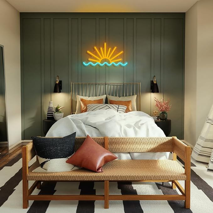 Sunset Neon Sign Sun Wave Neon Signs for Wall Decor USB Powered Led Neon Light Sign forBedroom, Beach Bar, Party, Man Cave, Living Room,Dimmable Led Sign