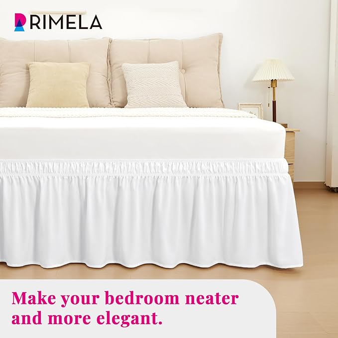 RIMELA Bed Skirt Twin Size Bright White 15 Inch Drop, Wrap Around Elastic Bedskirt, Dust Ruffle for Adjustable Bed Base Soft Durable Fabric Machine Washable Easy to Install Bed Skirts