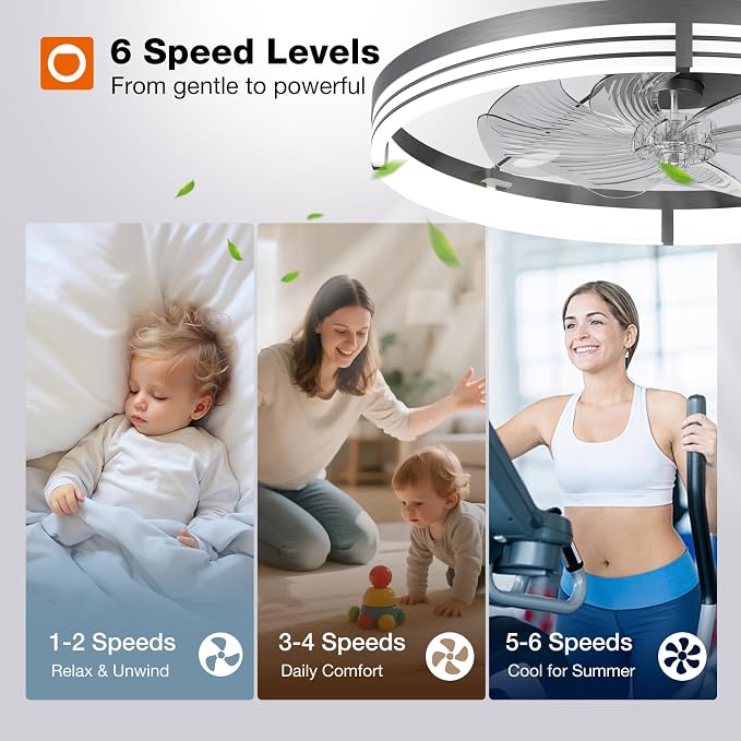 addlon 24" Low Profile Fandelier Ceiling Fans with Lights and Remote, Black | Wider Airflow, 3000-6000K Dimmable LED, 6 Speeds, Reversible DC Motor, Remote and App Control, Memory Function, Timer, Quiet
