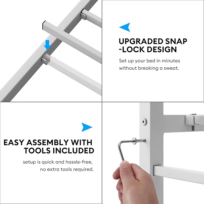Twin Size Bed Frame with Headboard - Metal Platform Bed with LED Lights, Charging Station, Under Bed Storage and Heavy Duty Steel Slats Support - No Box Spring Needed, Easy Assembly, White