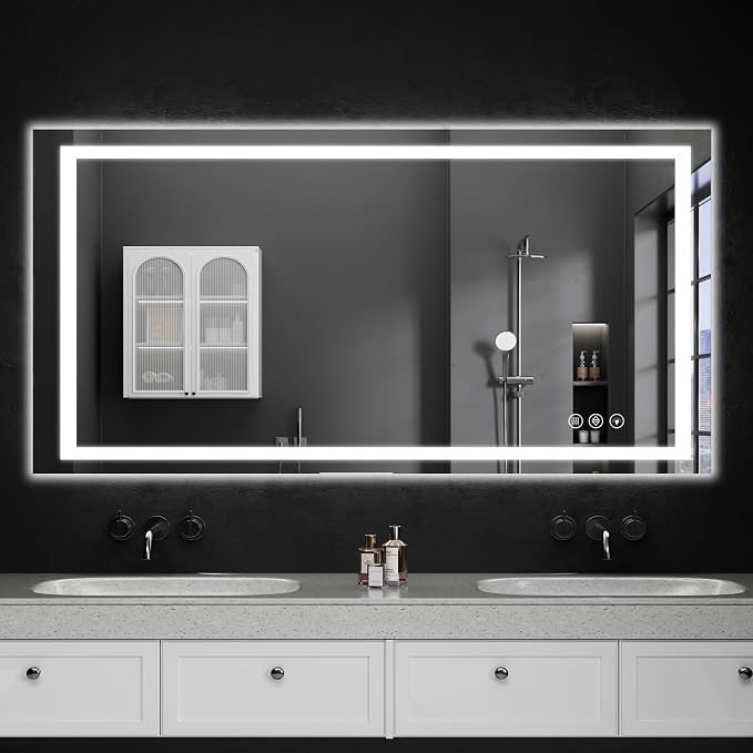 50"x30" LED Bathroom Mirror with Lights, Dimmable,Anti-Fog,Bathroom Vanity Mirror for Wall, Backlit + Front Lit, Memory Function, Shatter-Proof,Tempered Glass