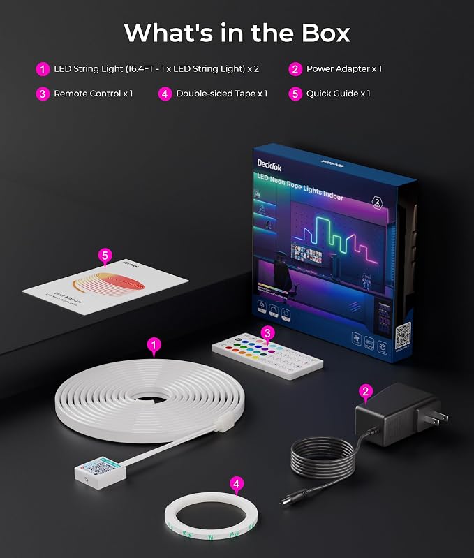 Neon Rope Lights Led 65FT - RGB Led Strip Control with App/Remote | Multiple Modes RGB IP65 Waterproof Outdoor Neon Music Sync Gaming Strip for Home Wall Decor Indoor/Outdoor