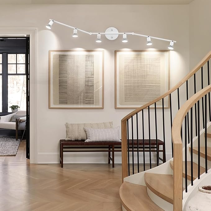 AIBOO Track Lighting Kit, Modern White Ceiling Spot Lighting with Flexibly Rotatable Light Heads, 6 Track Lights for Room/Hallway/Kitchen (GU10 Bulbs Not Included)