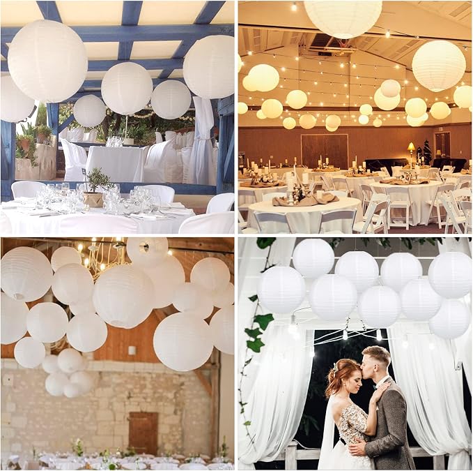 10pcs White Paper Lanterns, 12 inch Hanging Lantern | Hanging Round Chinese Paper Lanterns, for Party Decoration, Wedding Anniversary