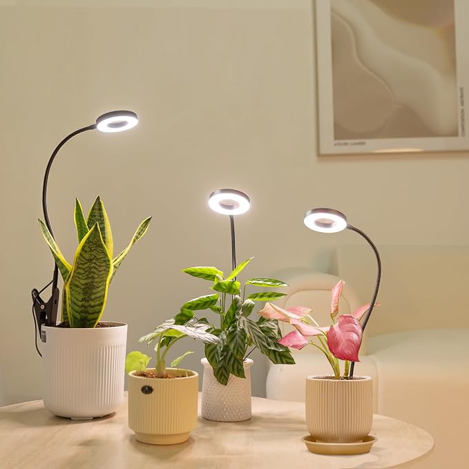 LORDEM Grow Lights for Indoor Plants, 2 in 1 Full Spectrum Plant Light with 360° Gooseneck, 48 LEDs, Auto Timer 6/8/12/16H, 3 Lighting Modes,5 Brightness Levels for Small Plants, 3 Pack Black